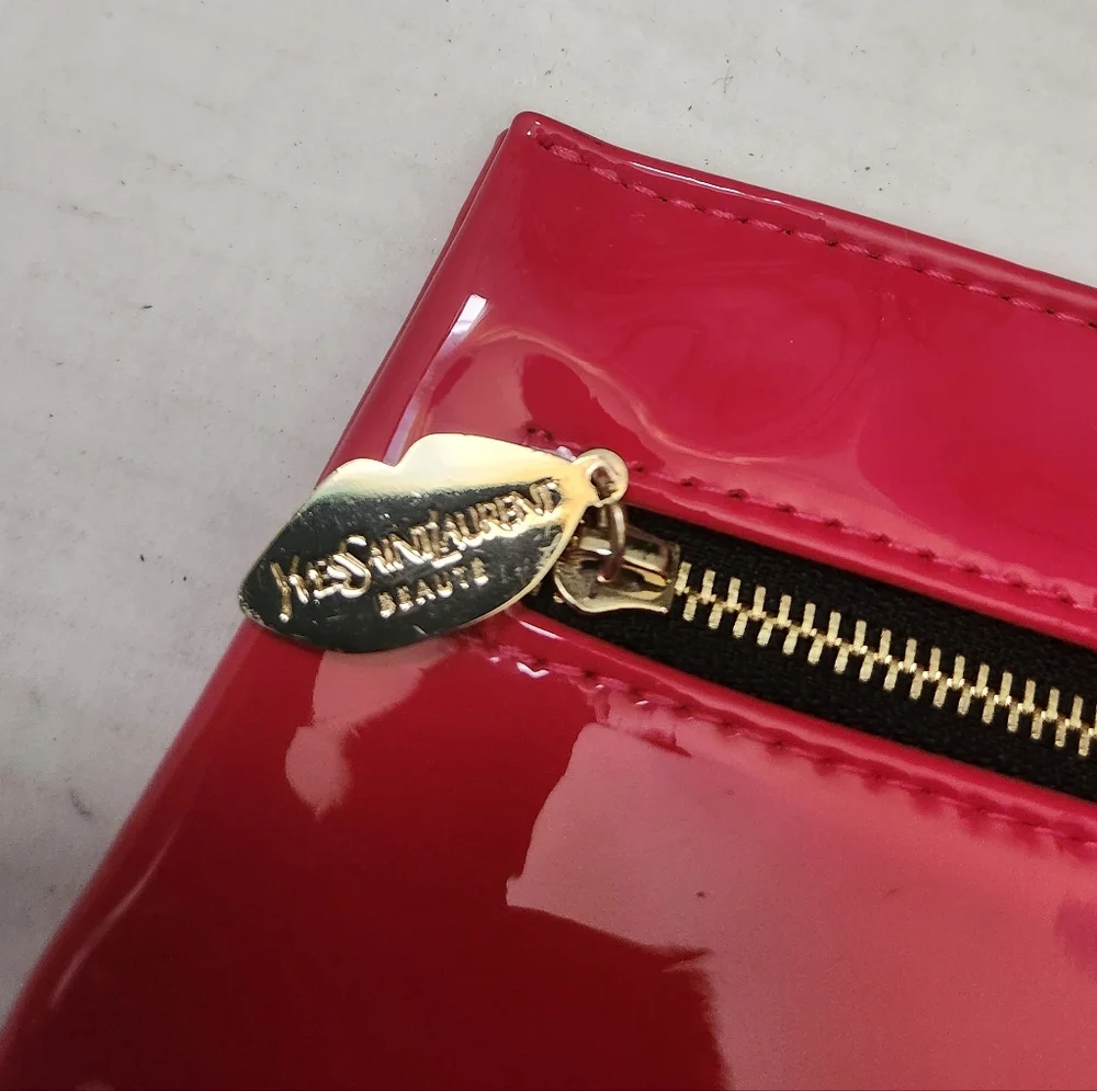 Yves Saint Laurent Small Pink Patent Leather Cosmetic Pouch Makeup Bag